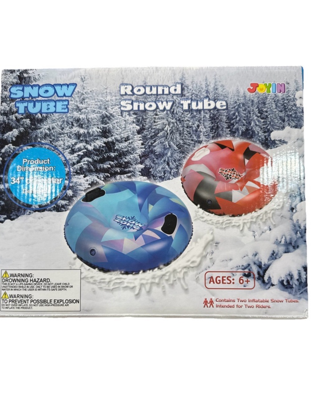 JOYIN Round Snow Tube Set of 2 34” Inflatable Snow Tubes Ages 6+ New Sealed